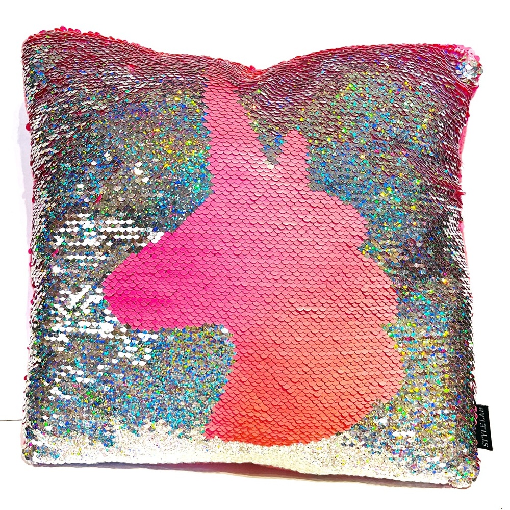 Sparkly Silver and Neon Pink Flip Sequin Unicorn Pillow Fluorescent Girl Velvet